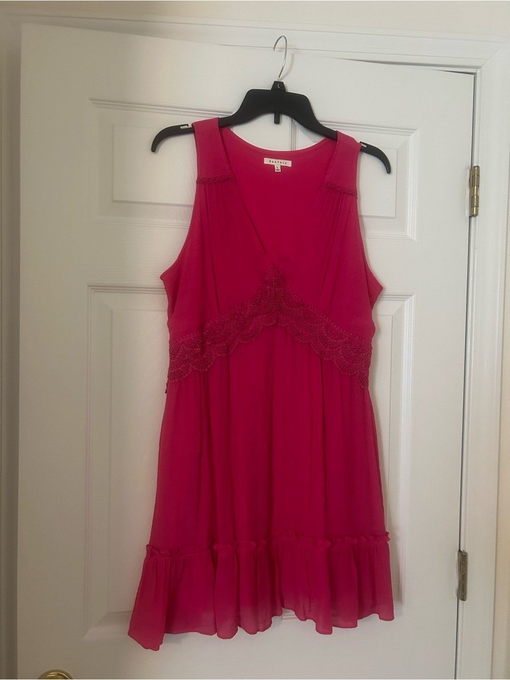 Women's Hot Pink Sleeveless Midi Dress with Lace Trim